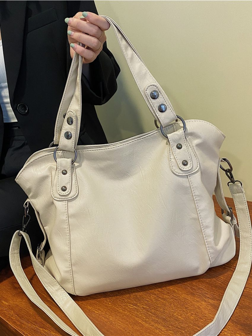 Studded Decor Shoulder Tote Bag