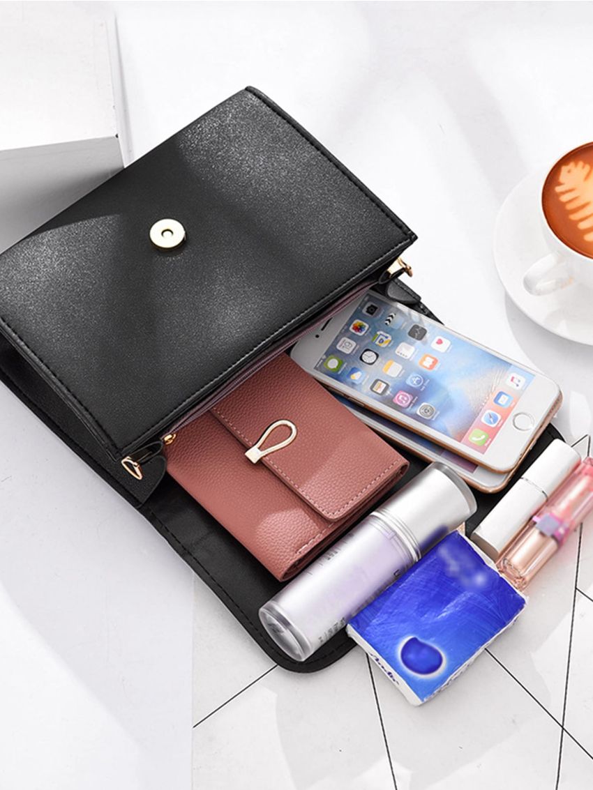 Minimalist Metal Decor Flap Square Bag