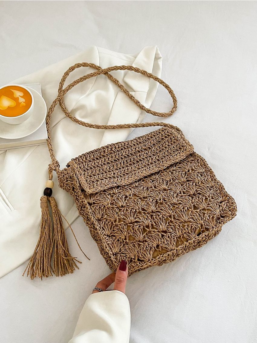 Tassel Decor Straw Bag