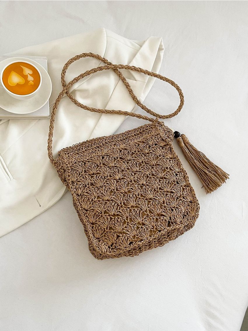 Tassel Decor Straw Bag