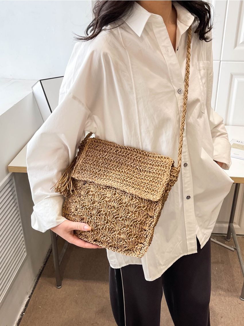 Tassel Decor Straw Bag