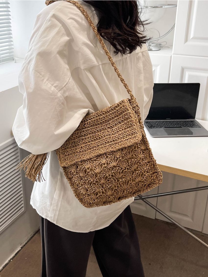 Tassel Decor Straw Bag