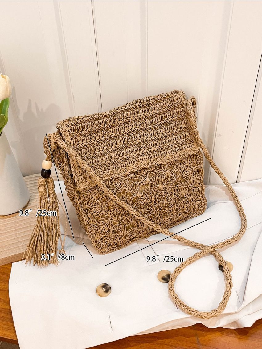 Tassel Decor Straw Bag