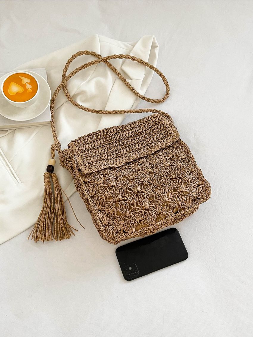 Tassel Decor Straw Bag