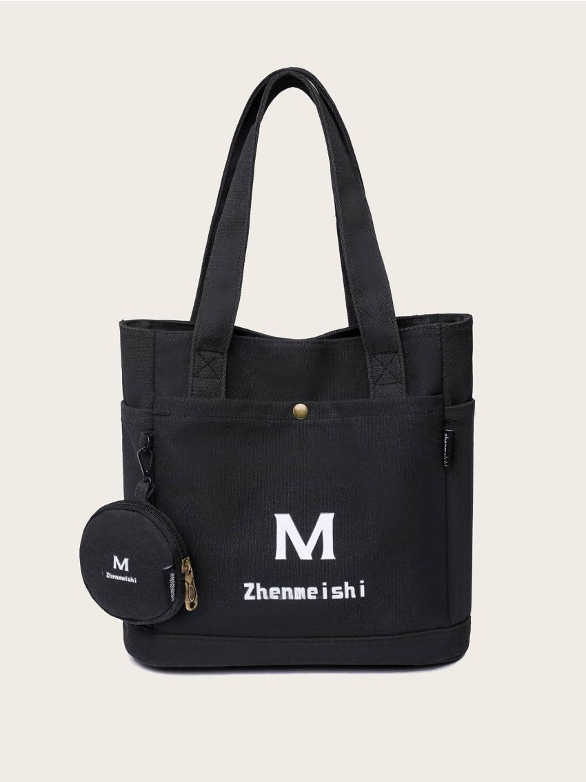 Letter Graphic Shopper Bag With Purse