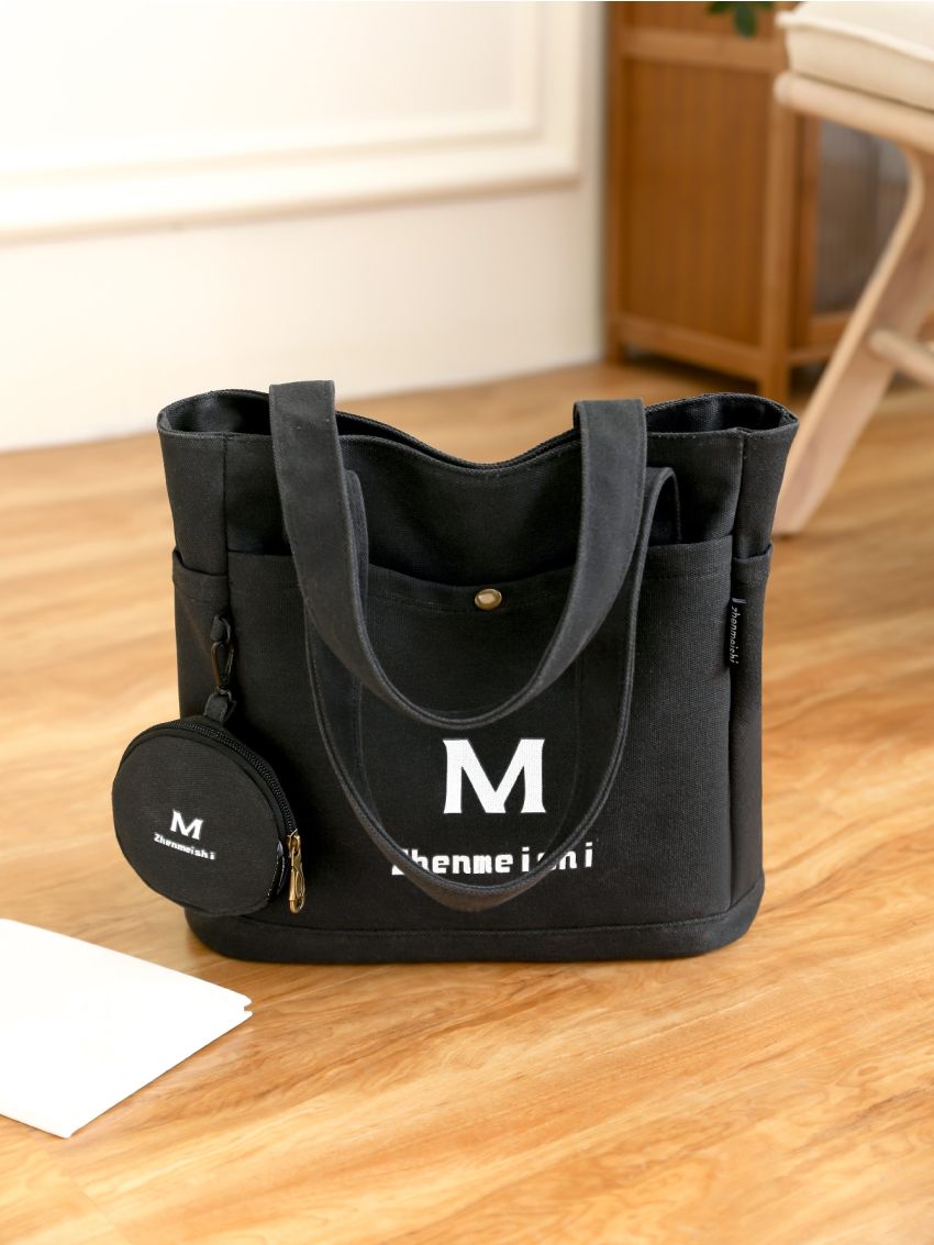 Letter Graphic Shopper Bag With Purse