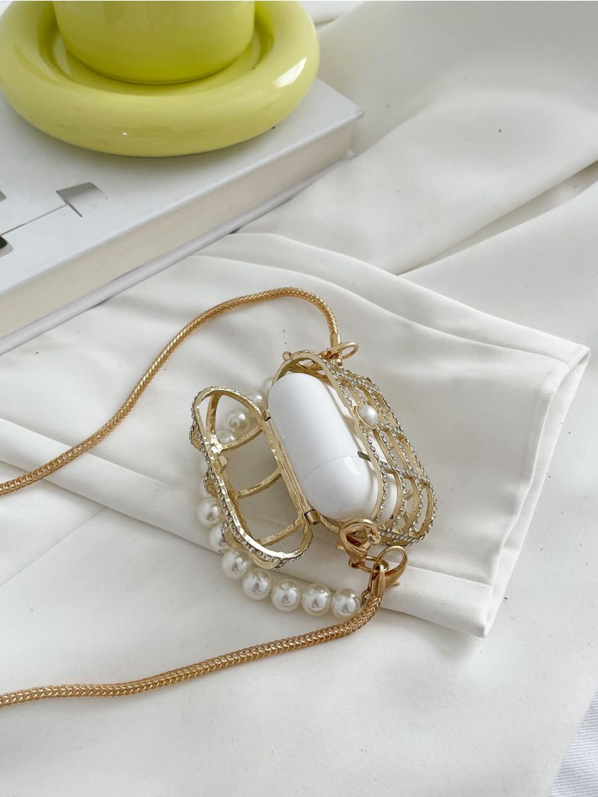 Mini Faux Pearl & Rhinestone Decor Chain Box Bag