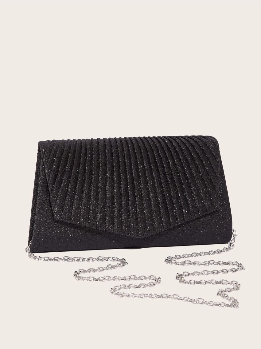 Glitter Decor Flap Chain Square Bag