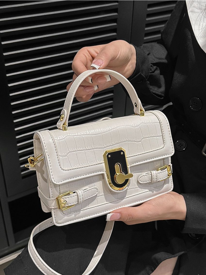 Mini Crocodile Embossed Buckle Decor Flap Square Bag