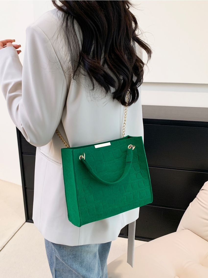Crocodile Embossed Chain Square Bag
