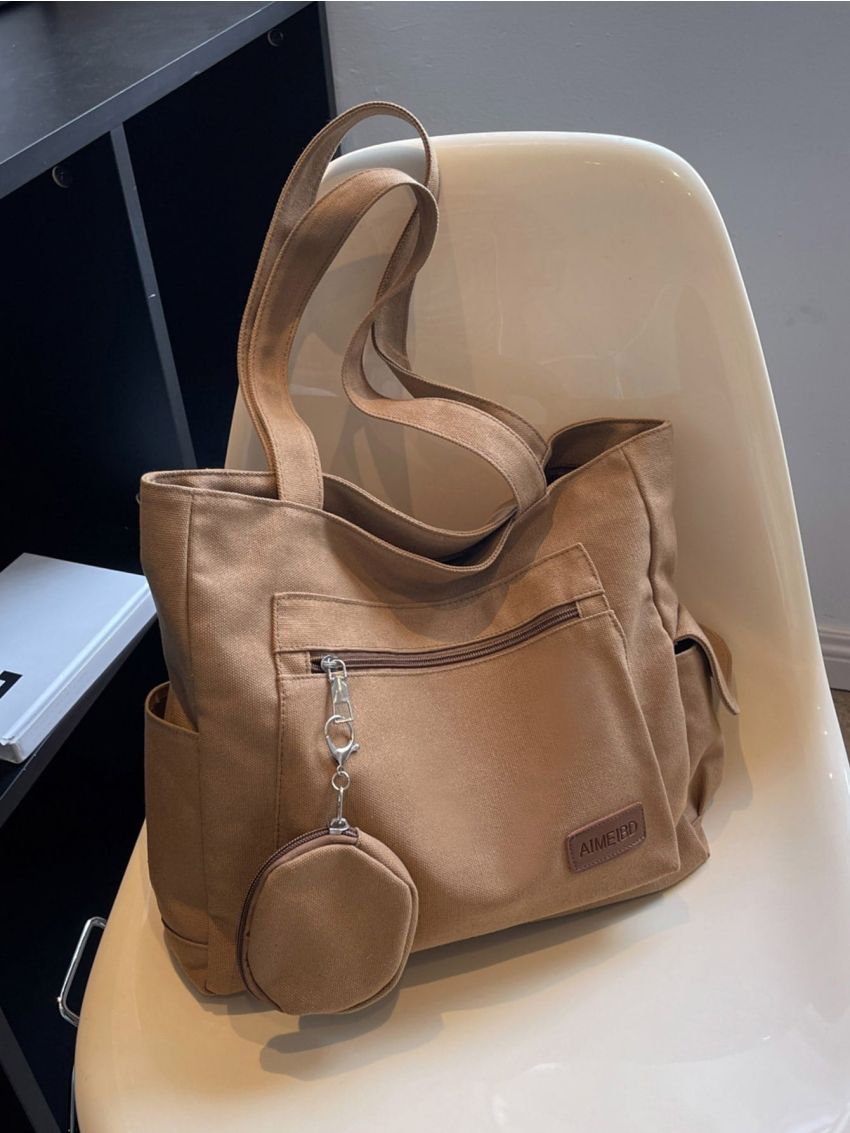 Letter Patch Decor Shopper Bag With Coin Purse