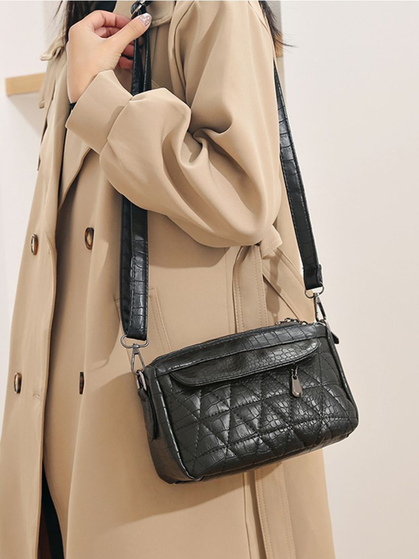 Quilted Detail Flap Square Bag