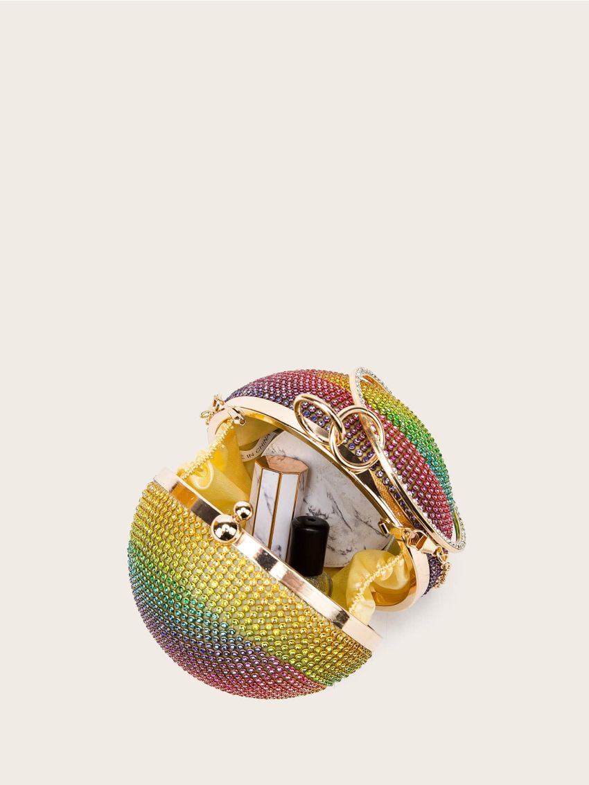Mini Rhinestone Decor Chain Circle Bag