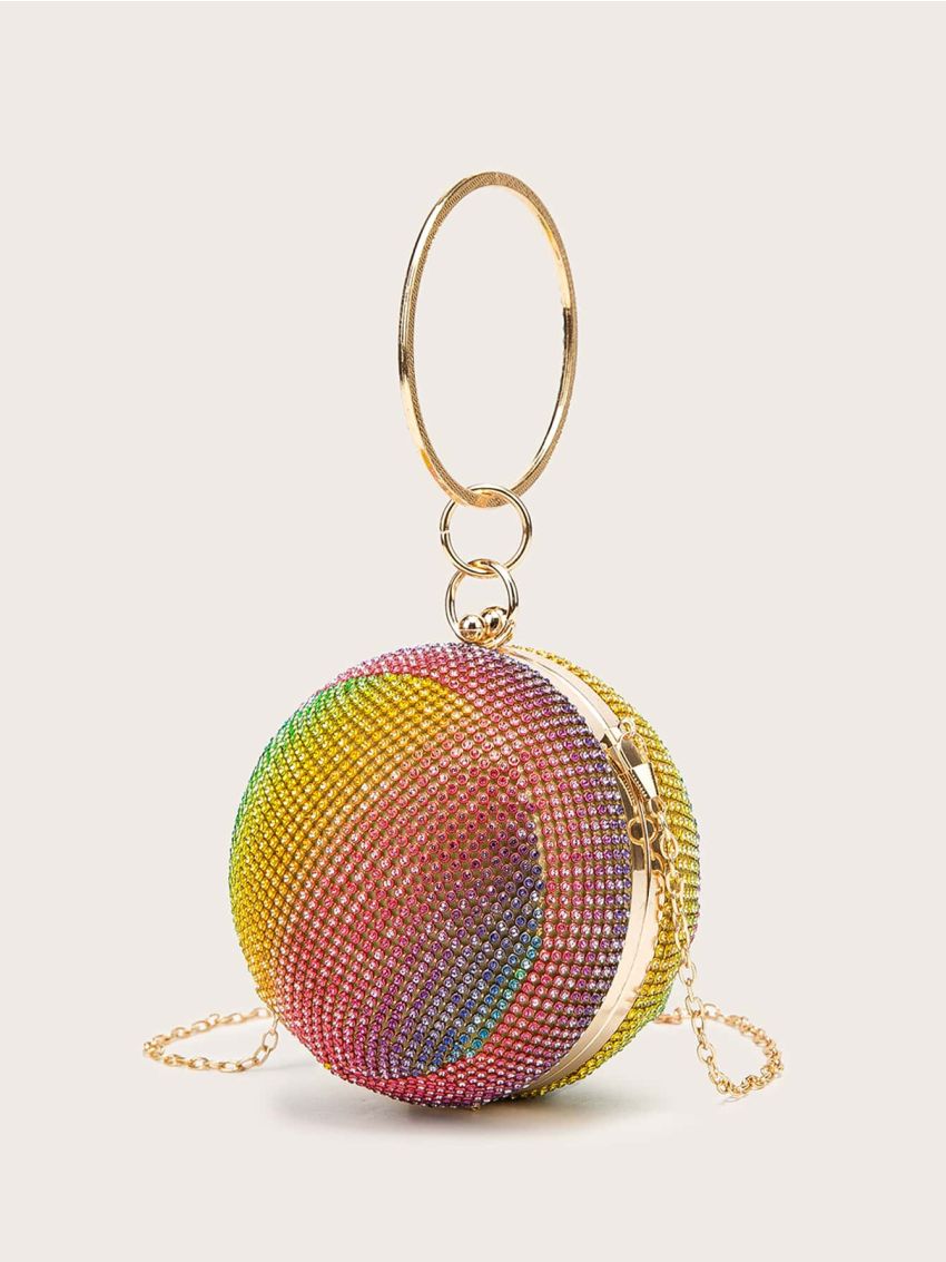 Mini Rhinestone Decor Chain Circle Bag