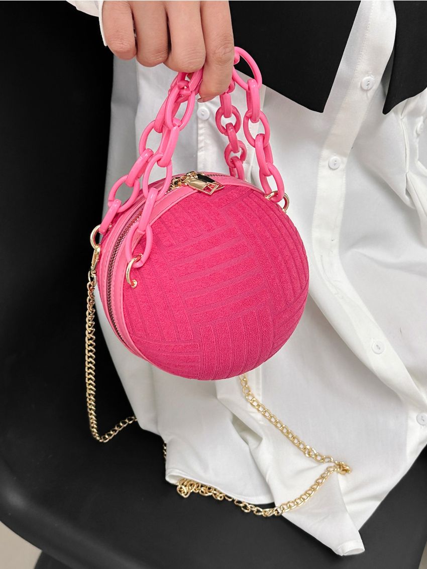 Mini Neon Pink Chain Circle Bag