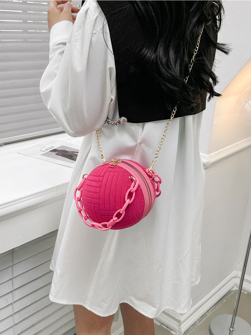 Mini Neon Pink Chain Circle Bag