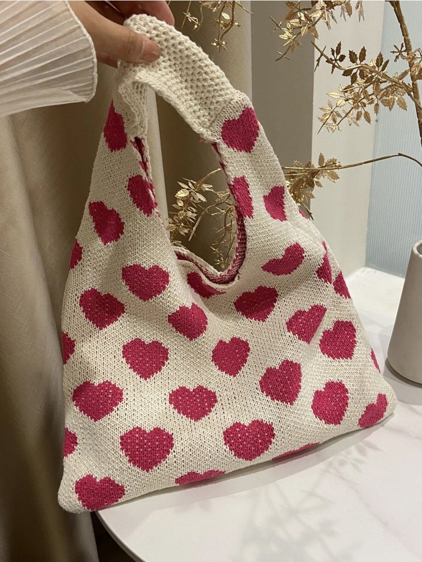 Heart Pattern Crochet Bag