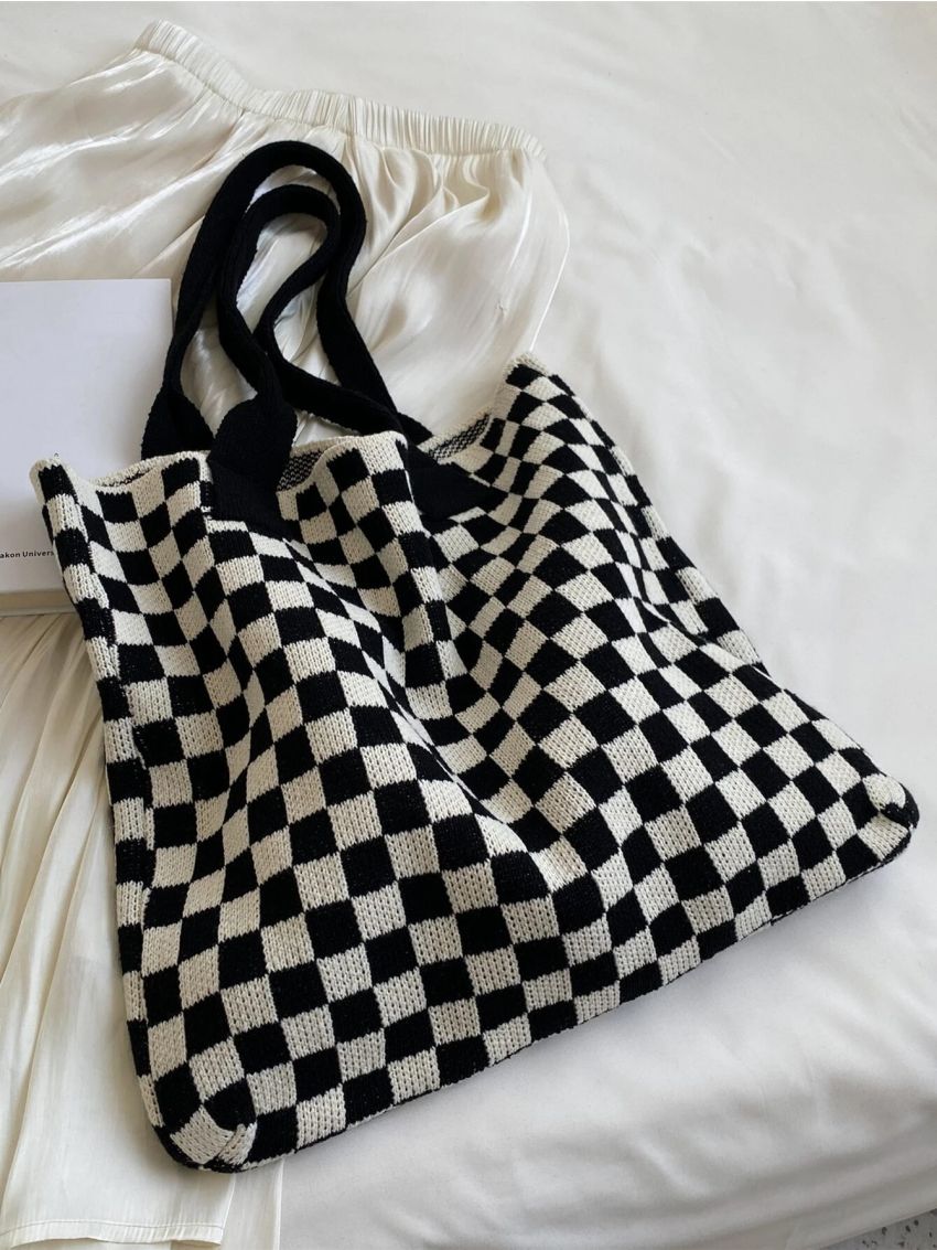 Checkered Pattern Crochet Bag