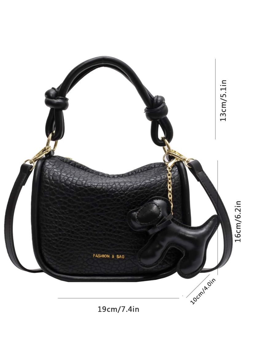 Mini Letter Graphic Litchi Embossed Hobo Bag With Bag Charm