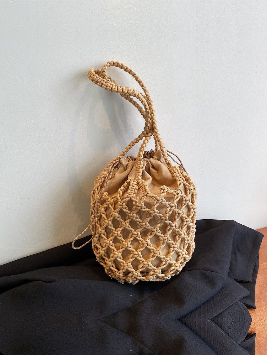 Hollow Out Drawstring Design Crochet Bag