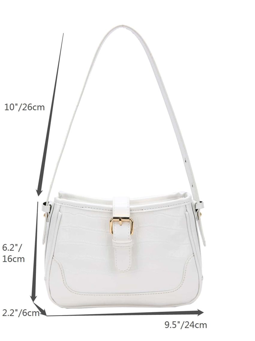 Crocodile Embossed Shoulder Bag Buckle Decor Hobo Bag