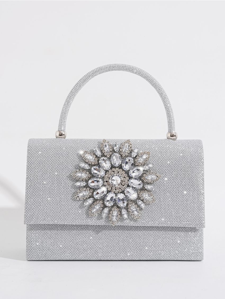 Glitter Rhinestone Decor Flap Square Bag