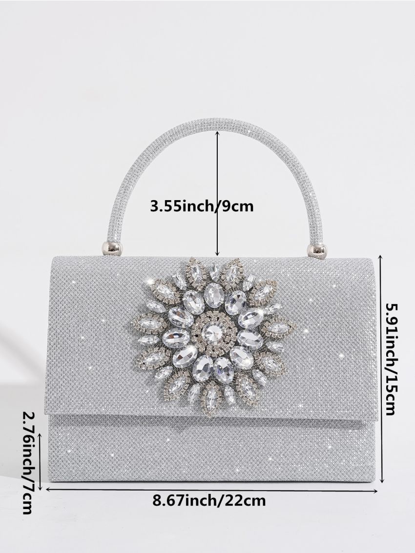 Glitter Rhinestone Decor Flap Square Bag