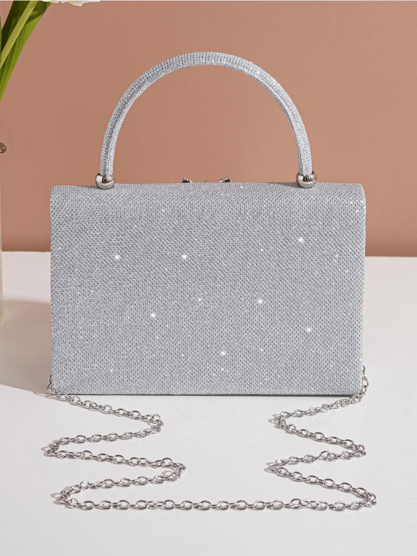 Glitter Rhinestone Decor Flap Square Bag