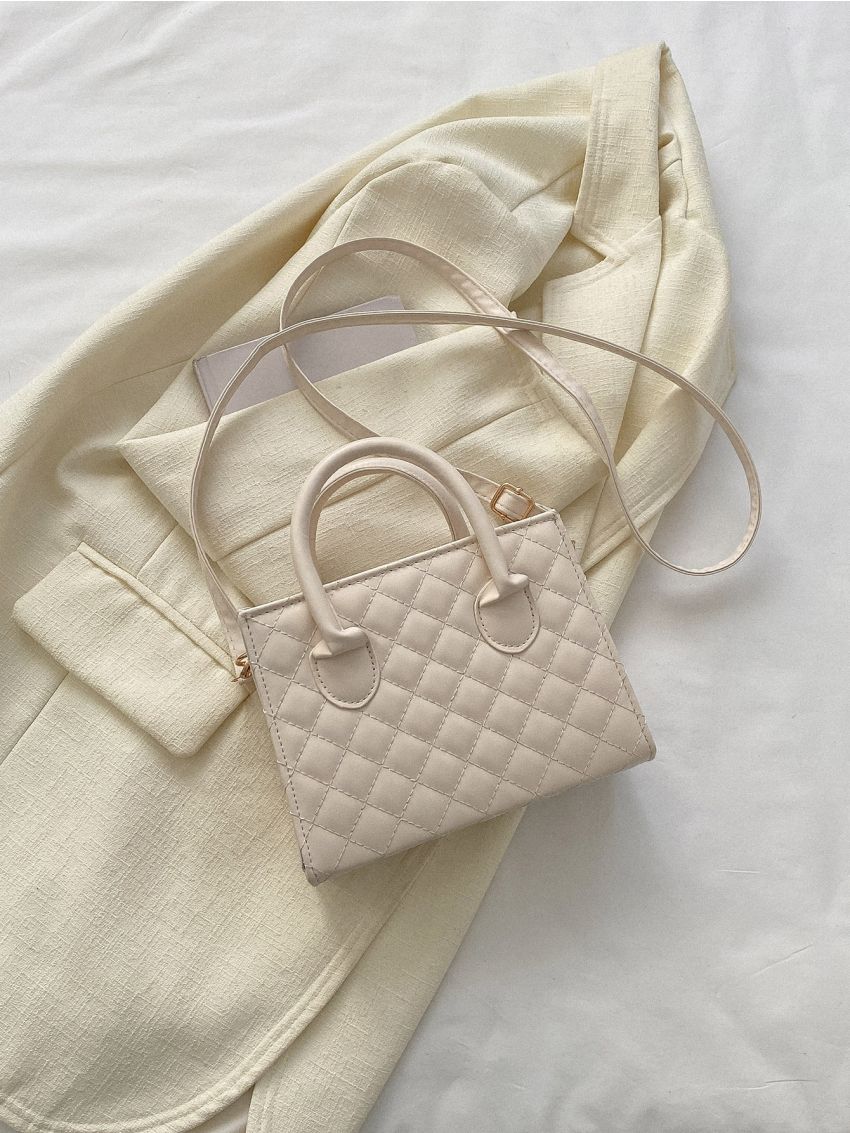 Mini Quilted Double Handle Square Bag With Coin Purse