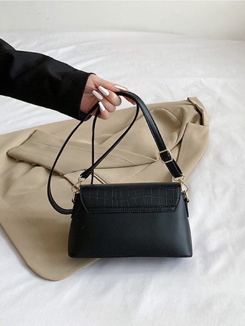 Crocodile Embossed Flap Square Bag