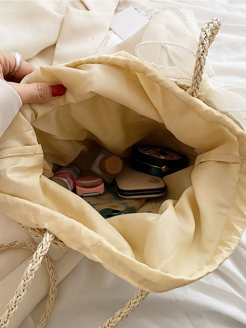 Minimalist Bow Decor Straw Bag