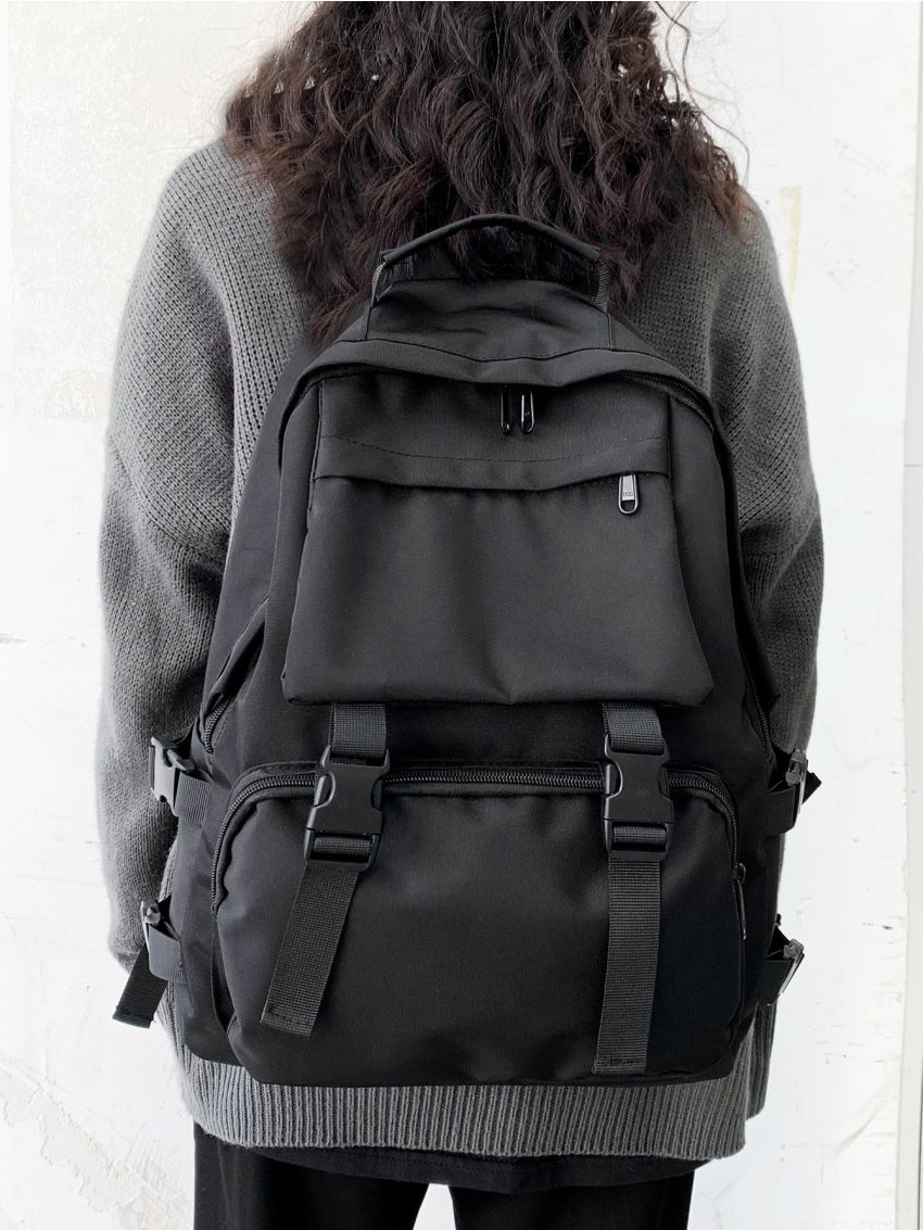 Backpack Preppy Students Backpack Large Capacity Button Travel Bag Solid Simple Harajuku Chic Fashion Retro Unisex High Street