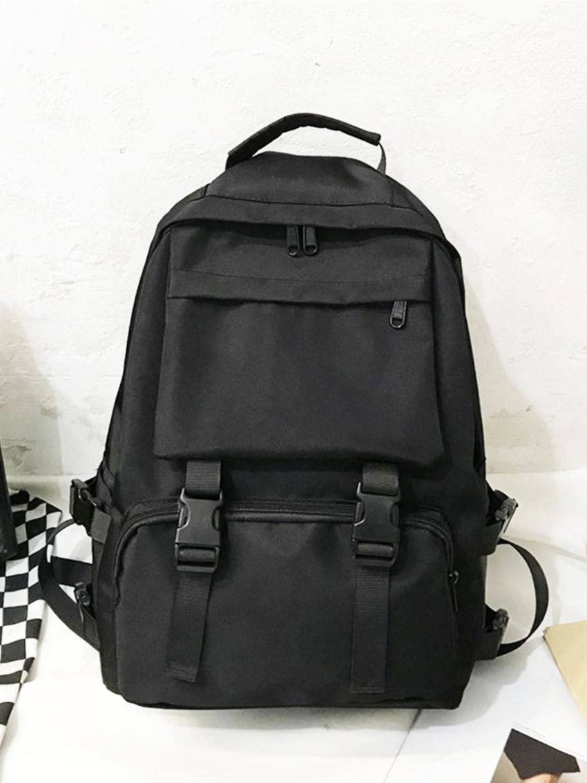 Backpack Preppy Students Backpack Large Capacity Button Travel Bag Solid Simple Harajuku Chic Fashion Retro Unisex High Street