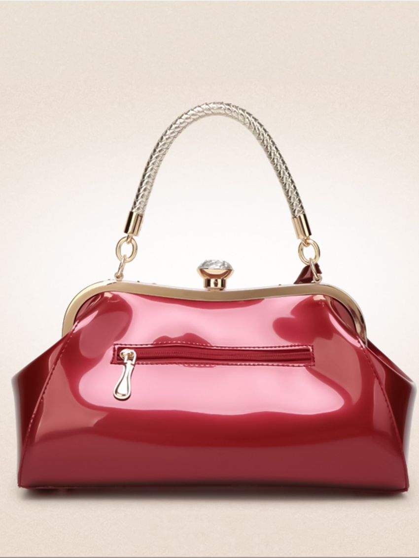 Glossy Handbag For Women, Fashion Tote Bag With Rhinestone Decor For Wedding