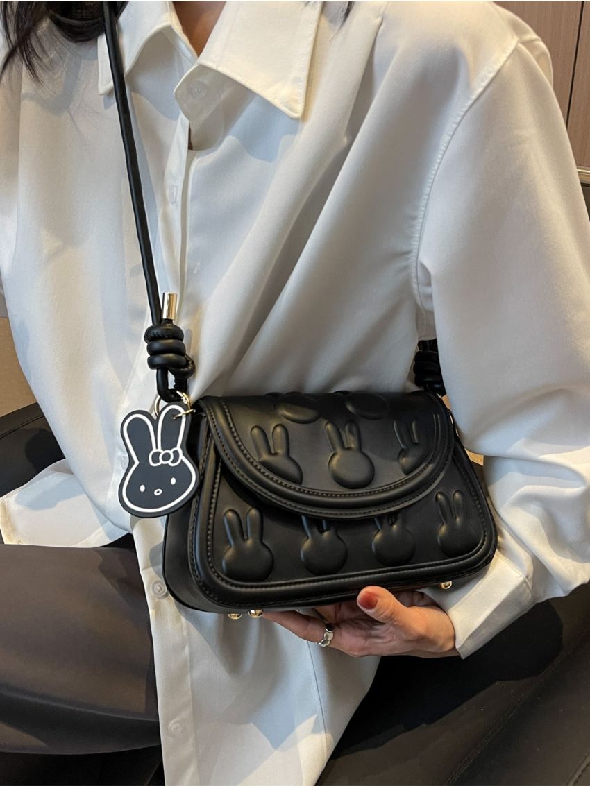 Two Tone Cartoon Embossed Flap Square Bag