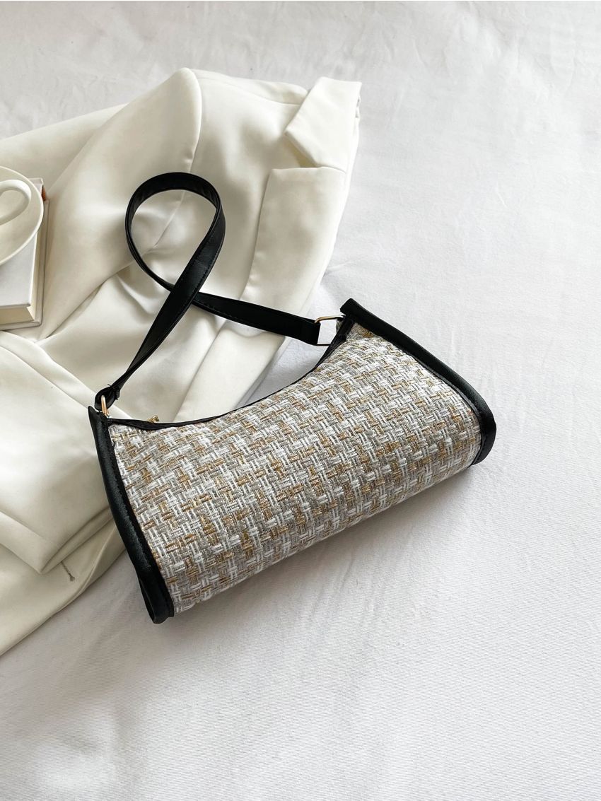 Plaid Pattern Baguette Bag