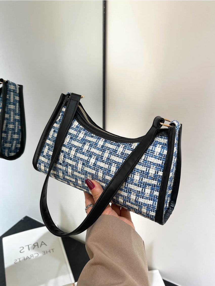 Plaid Pattern Baguette Bag