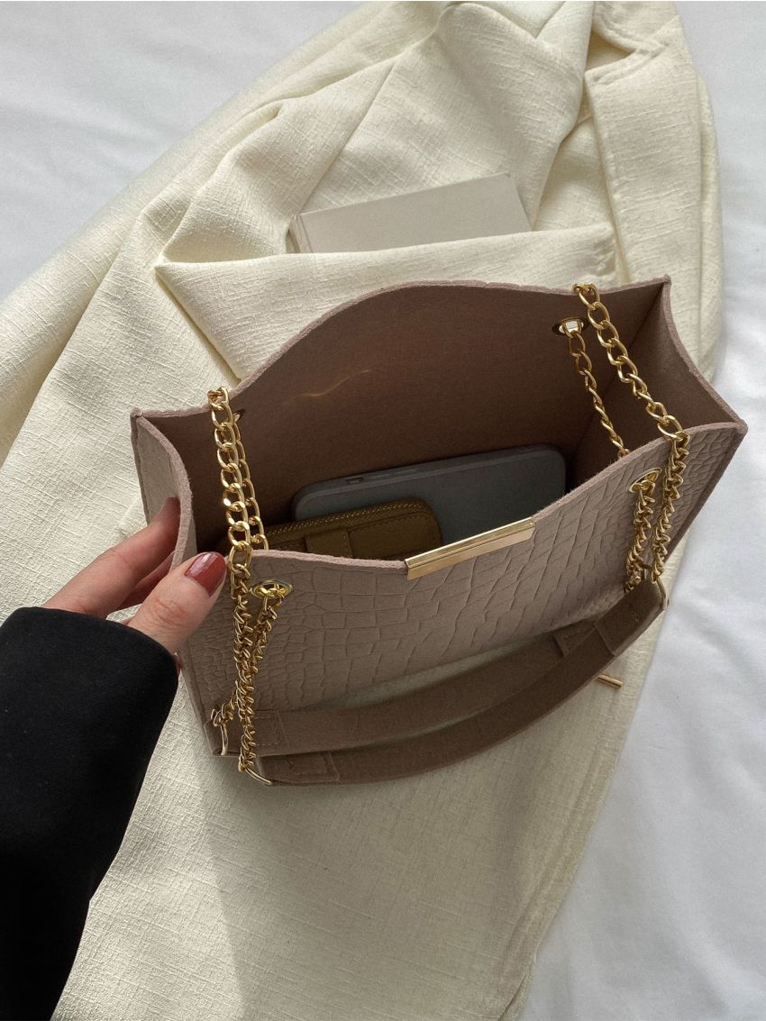 Crocodile Embossed Chain Square Bag