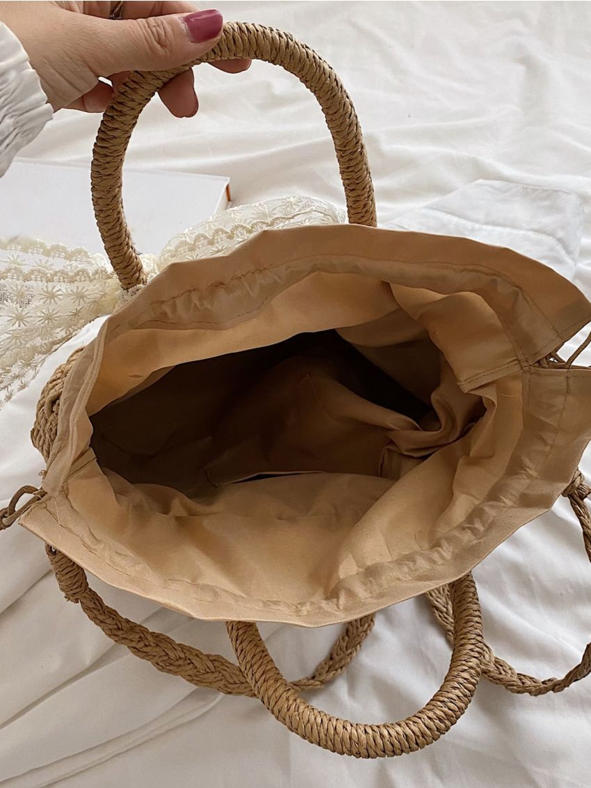 Bow Decor Straw Bag
