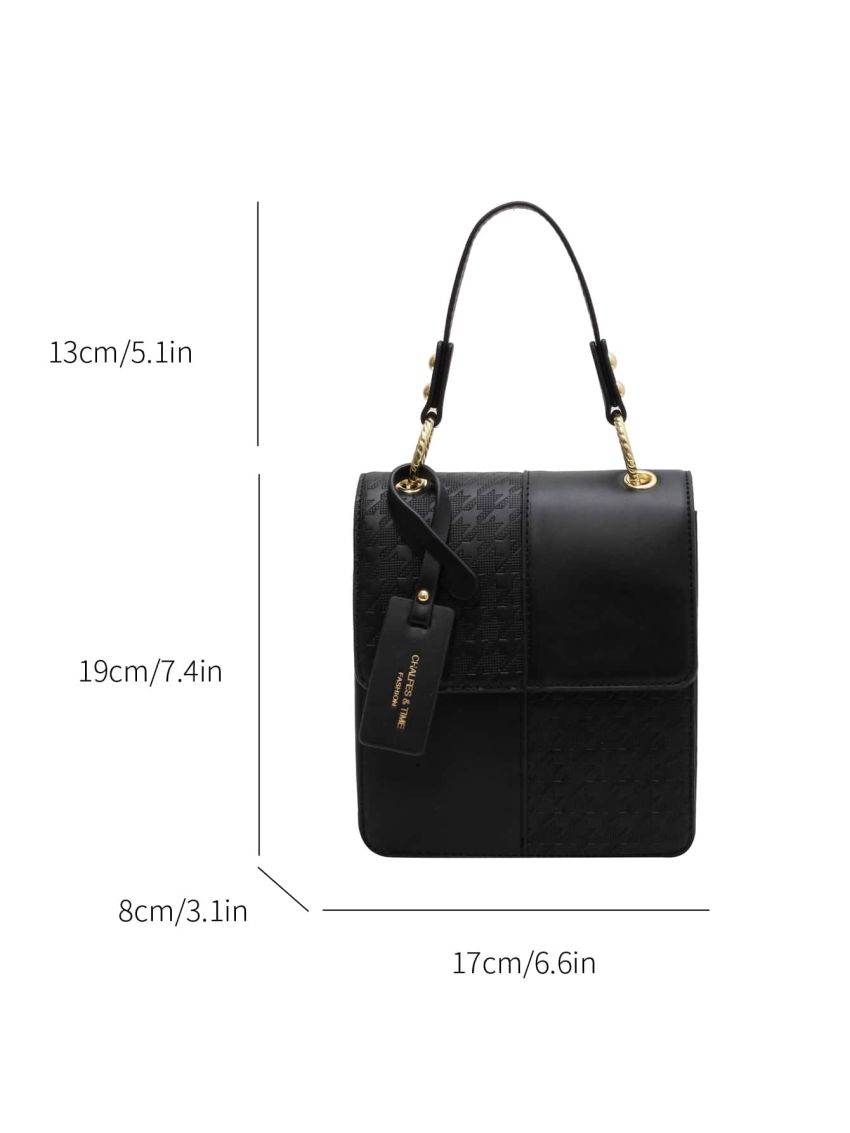 Mini Geometric Embossed Flap Square Bag With Bag Charm