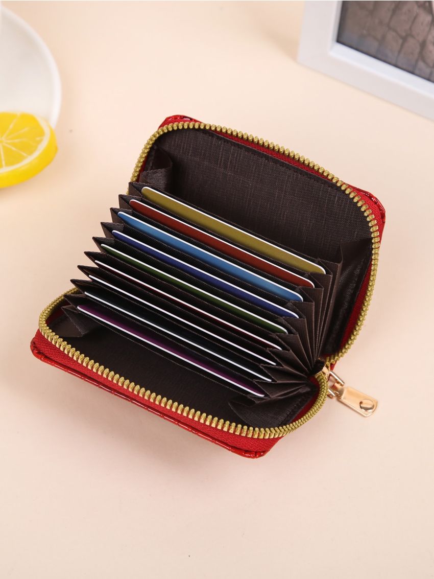 Neon Red Geometric Embossed Card Holder