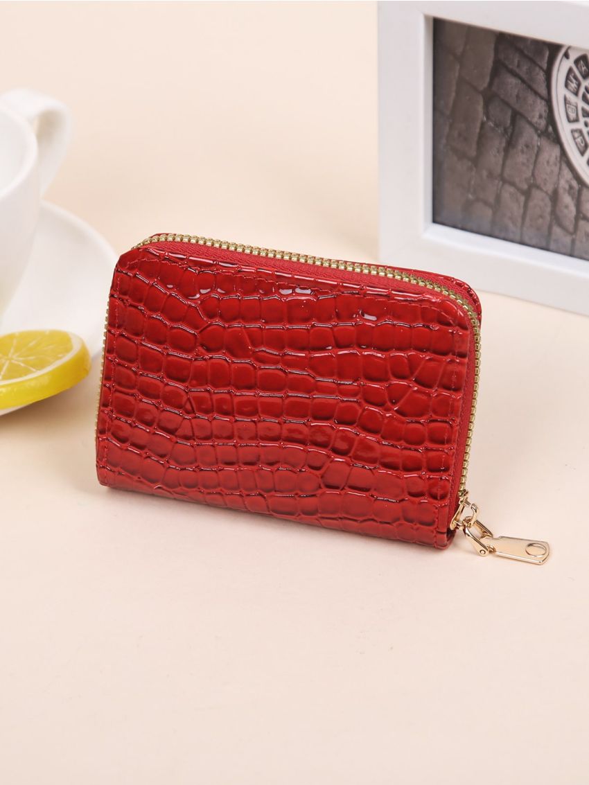 Neon Red Geometric Embossed Card Holder