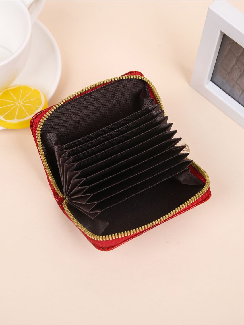 Neon Red Geometric Embossed Card Holder