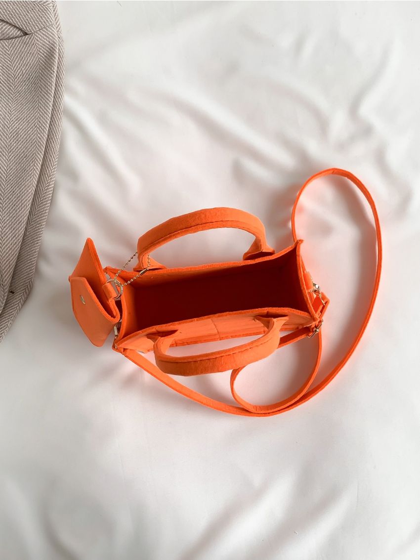 Mini Neon Orange Stitch Detail Square Bag With Coin Purse