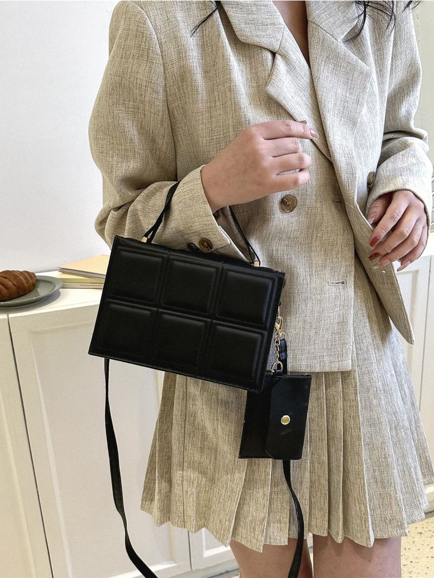 Quilted Flap Square Bag With Coin Purse