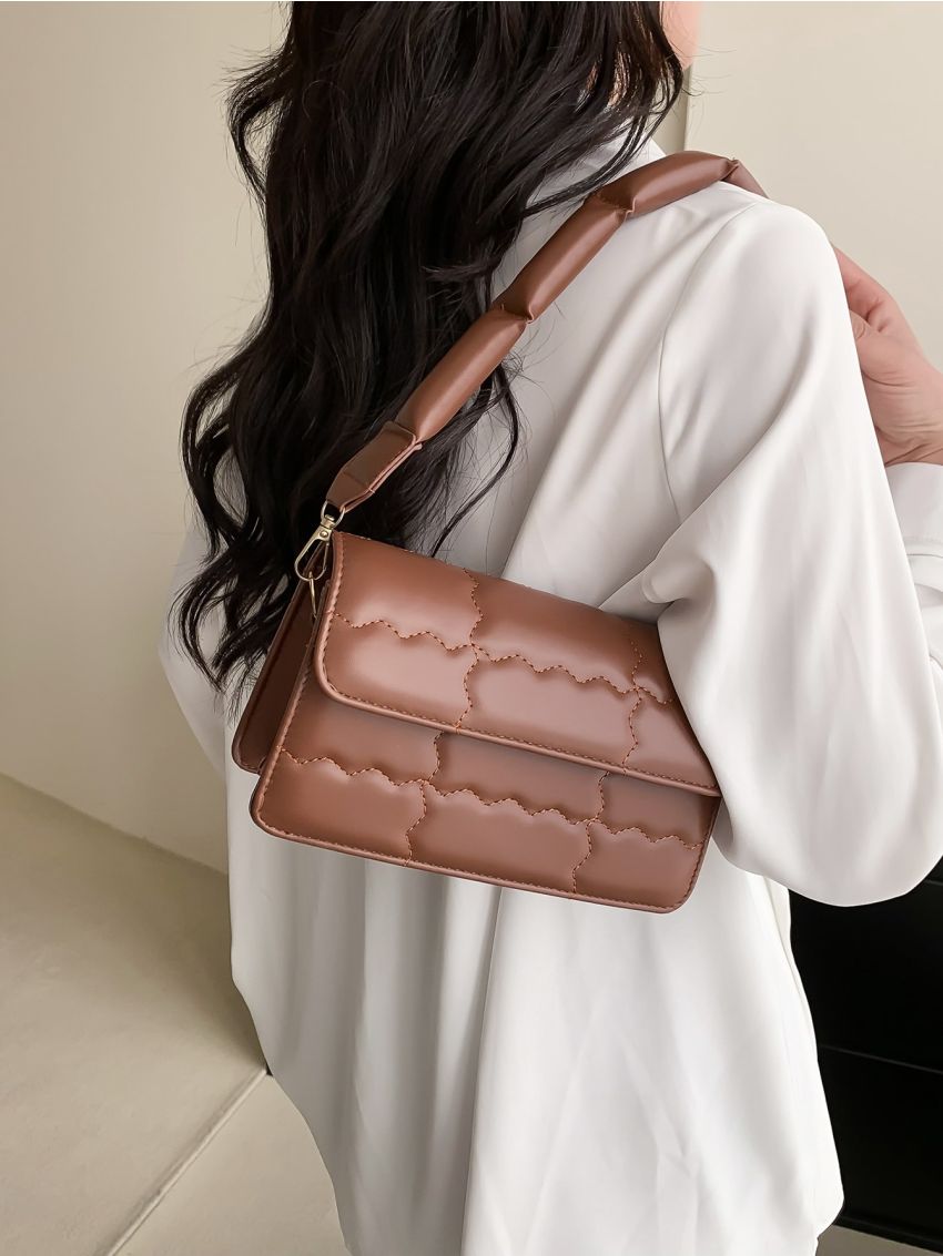 Quilted Pattern Flap Square Bag