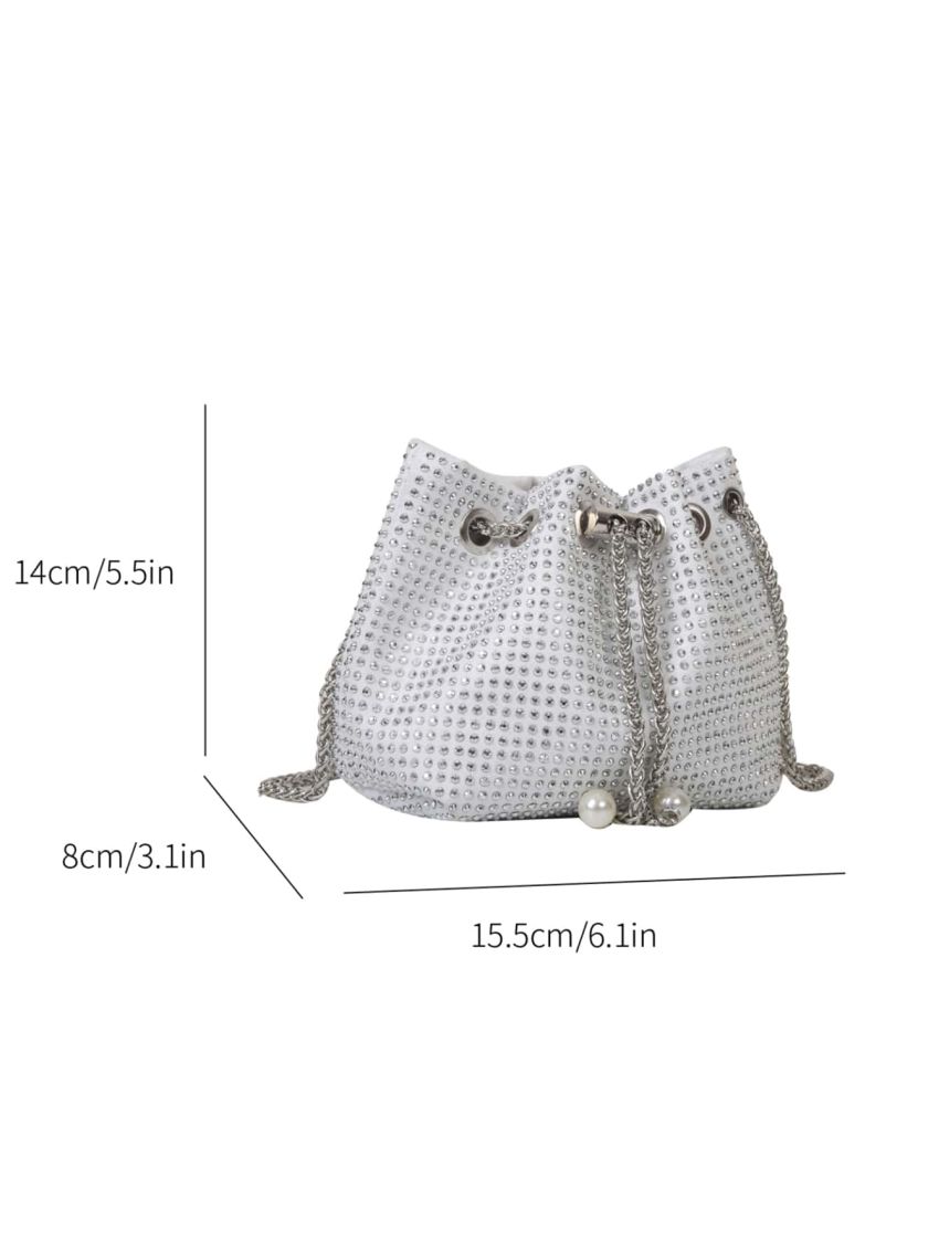 Mini Rhinestone Decor Drawstring Design Chain Bucket Bag