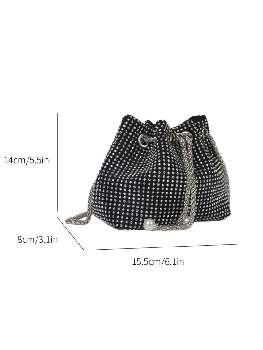 Mini Rhinestone Decor Drawstring Design Chain Bucket Bag