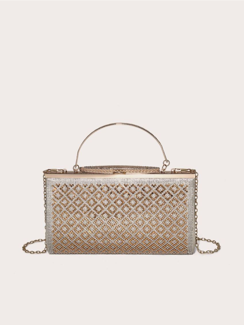 Rhinestone Decor Chain Box Bag