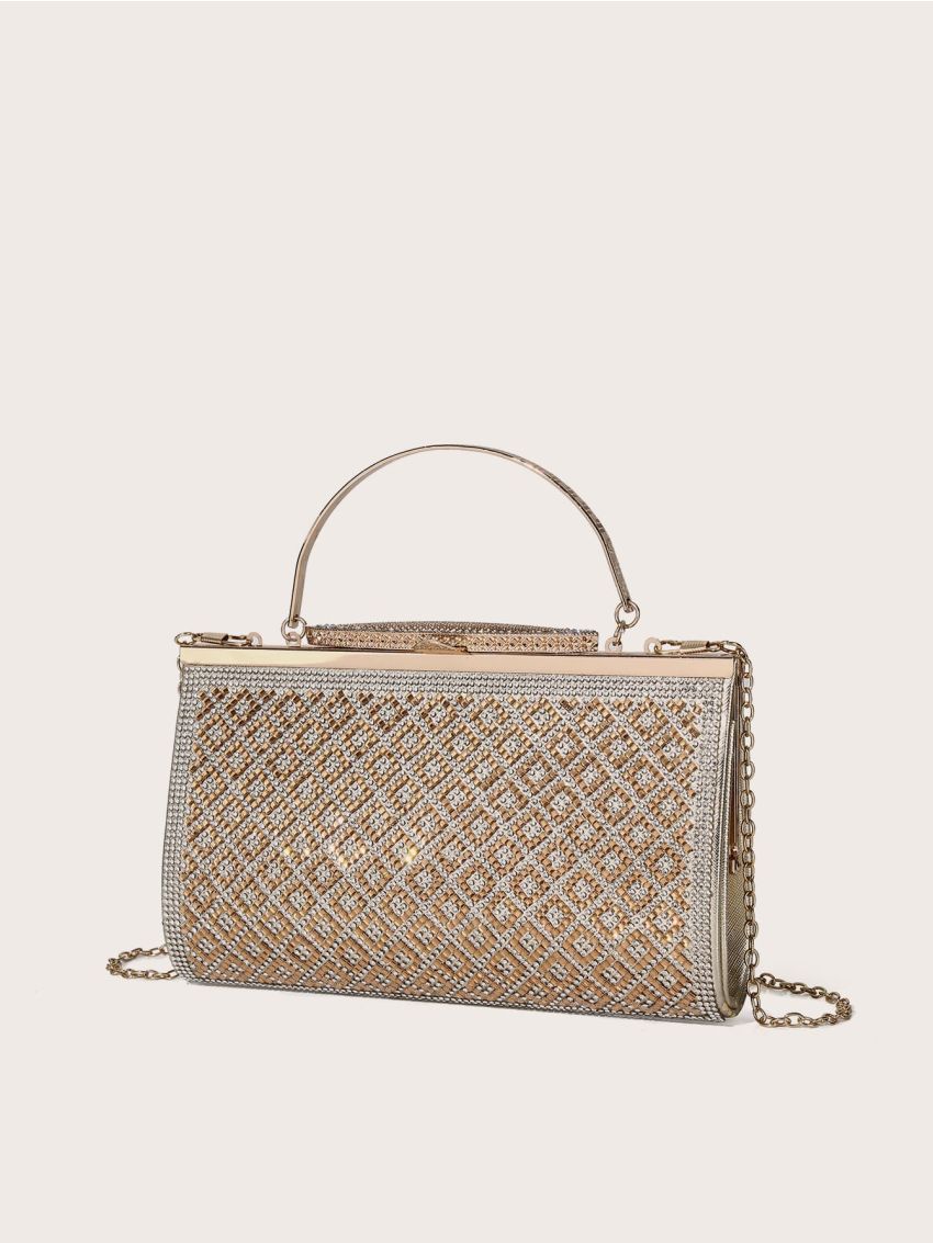 Rhinestone Decor Chain Box Bag